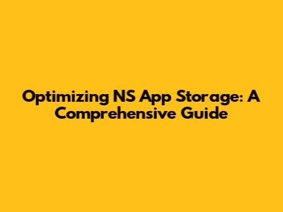 Optimizing NS App Storage: A Comprehensive Guide